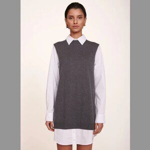 Staud Fern Sweater Dress Grey and White Size XL